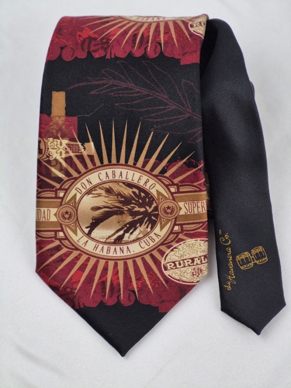 Vintage The Havanera Co Silk Don Caballero La Habana Cuba Cigar Theme Tie Retro